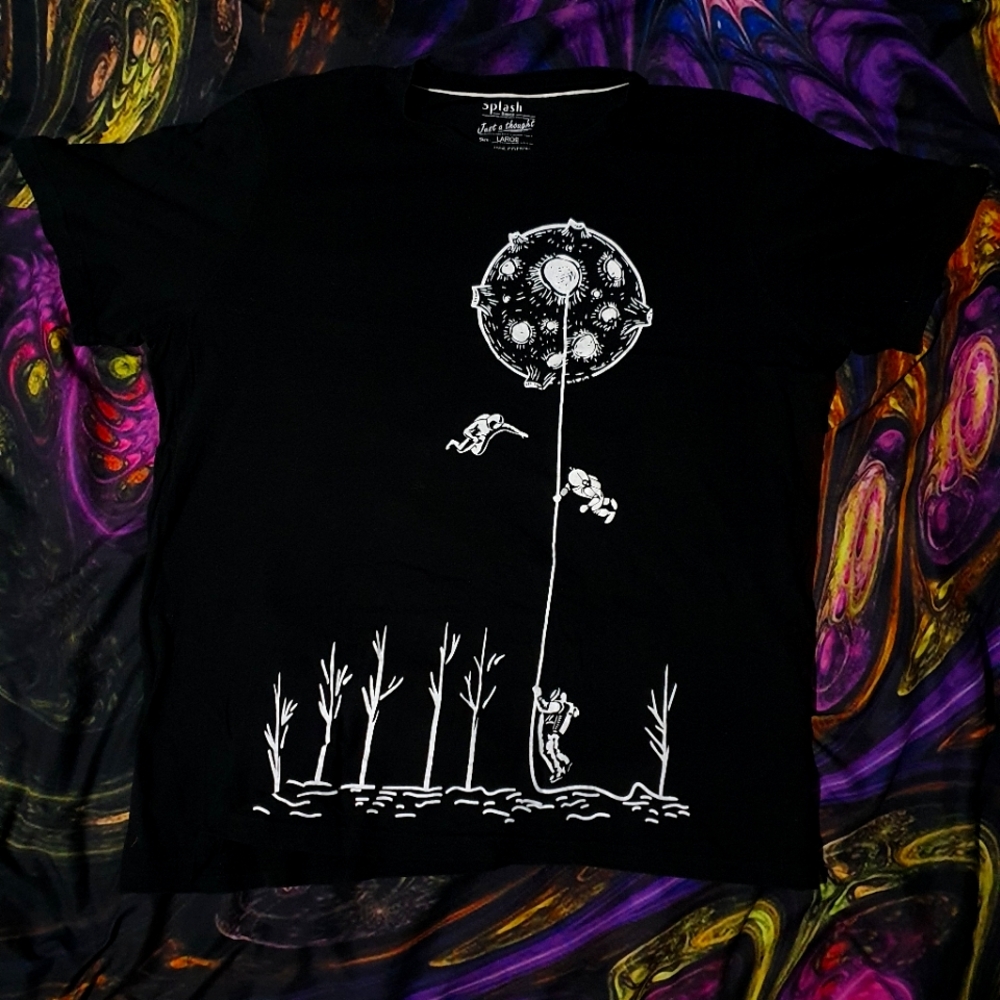 L - Splash Basics Black "Just a Thought" Moon Flower Shirt